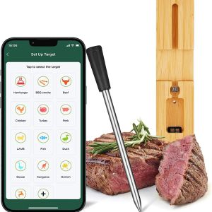Gauges JINUTUS Meat Thermometer with Bluetooth 165ft Wireless Thermometer Smart Food Thermometer with USB Charging Cable for Oven Gril
