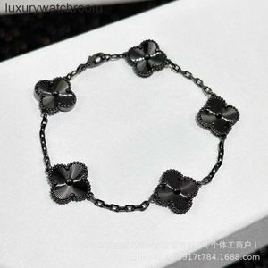 Vancleff Bracelets de jóias de ponta para mulheres Trendy Black Black Five Flower Clover Bracelet Light Luxury Black Gold Flower Bracelet original 1: 1 com logotipo