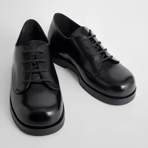 Boots Spring/Autumn Fashionable Black Leather Derby Shoes For Men Round Toe Thick Sole Casual 2024 Arrival Designer Brand