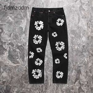 Denim Teers Tanjianzi Fashion Mens High Street Hip Hop Kapok Jeans Couple Printed Straight Leg Pants PBS1