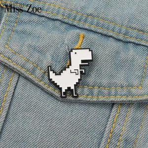 Pins Brooches Tyranosaurus Rex Enamel Pins Customized Cute White Dinosaur Chest Bag Clothing Flip Collar Pins Simple Jewelry Gifts WX