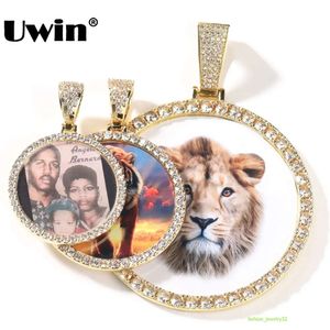 UWIN DIY Medallion Po Pendant Necklace Large Round Custom Picture Charms Necklace Iced Out CZ Fashion Jewelry for Memory Gift 240423