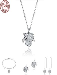 New S925 Earrings Necklace Ins Hot Selling Simple Leaves Sterling Silver Accessories Three Piece Set for6222876