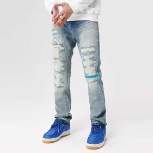 High Street Jeans Trendy New Youth Fashion Slim Fit i perforowane letnie męskie spodnie umyte wszechstronne