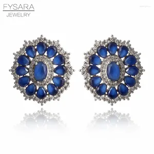 Gestüt Ohrringe Fysara Luxus silberne Farbe mit blau erstellter Edelstein für Frauen Hochzeit Zirkon Kristallschmuck Mutters Geschenk der Mutter