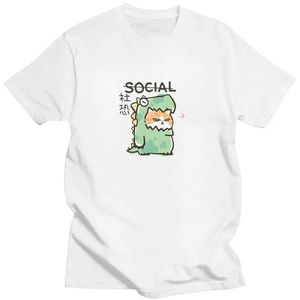 Kvinnors t-shirt dinosaurie katt t-shirt tecknad tryck kawaii o-hals t-shirt kortärmad 100% ren bomullsvintage t-shirt ropa de mujer unisex kläd