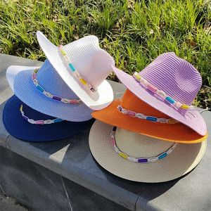 Wide Brim Hats Bucket Hats Panama Jazz Hat Summer Hat Men and Women New Colorful Sun Hat Outdoor Str Hat Sun Protection Beach Hat Beaded Accessories J240425