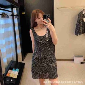 Grundläggande casual klänningar Designer Chan New Women's Star paljetter Sparkling Double Layer Sticked U-Neck Tank Top Dress South Oil Pole Edition NRD0