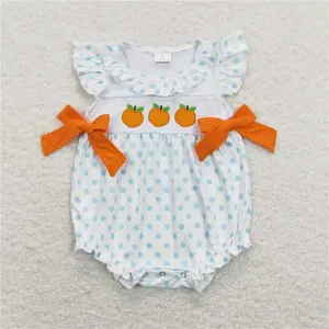 Clothing Sets Summer Embroidered Orange Blue Short Sleeve And White Striped Shorts Suit Match Baby Boys Girls Styles RTS Romper