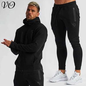 's Pants Mens Gym Spring and Autumn Sports Suit Streetwear Fitness Zipper Jogging Hooded Hoodie Casual Jacket Cotton Male Clothing J240507