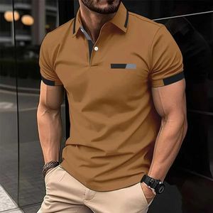 Camicie da uomo Nuova camicia da uomo estiva a gallina casual Solido colore della moda con lasso di moda Sports Top-shirt D240507