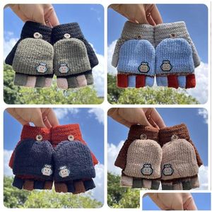 Childrens Fingerless Gloves Cute Kids Knit Winter Child Warm Convertible Robot With Mittens Er For Girls Boys 3-10Y Drop Delivery Baby Dhbez
