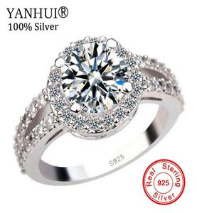 Yanhui 100 925 Anello di fidanzamento dell'argento puro S925 TIMANO 2 Carat Cz Diamant Feeds Anelli per donne Taglia 4 5 6 7 8 9 10 11 YR091 Y184213680