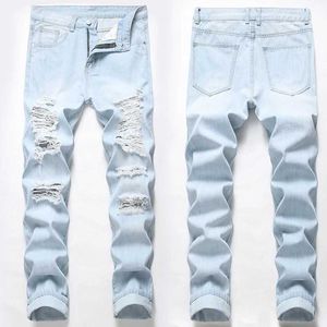 Men's Jeans Jeans Mens Border Jeans Men 2023 New Mens Knee Perforated Pants Cross Perforated J240507