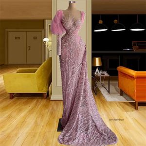 Exquisite Prom Princess One Long Sleeve V Neck 3D Lace Appliques Sequins Beaded Evening Dresses Fashion Floor Length Party Gowns Plus Size Custom Made 0431