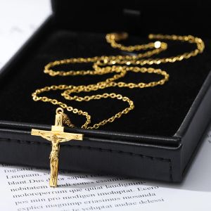 Collana croce di Gesù cristiano per uomini uomini inossidabile catene in acciaio Choker religione cross ci pendenti gioielli doni di battesimo di preghiera