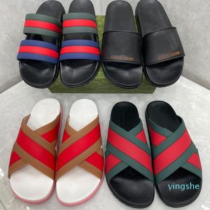 2024 Beach Shoes Loafers Fashion Classic Floral Brocade Slides Flats Leather Rubber Heatshoes Platform