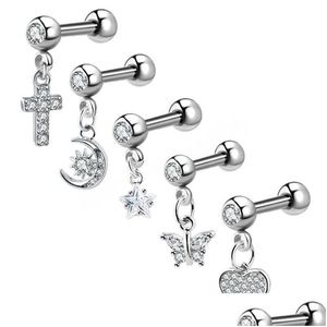 Näsringar tappar kors öron tragus piercing örhänge skivstång crystal broske helix daith smycken rook drop leverans kropp dhx2g