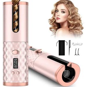 Curling Irons Maldador automático USB Charging Iron Wave Hairstyle Tool sem fio Shaper rotativo de cerâmica q240506