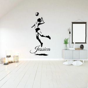 Adesivos Arte de parede de vôlei, decalque de vôlei feminino, nome de menina personalizada Decoração de quarto, decalque de vinil personalizado G166