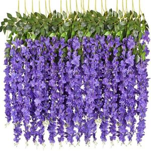 Dekorativa blommor kransar 12 Pack Artificial Wisteria Vine Fake Hanging Garland Silk Long Bush String Home Party Weddin3902188