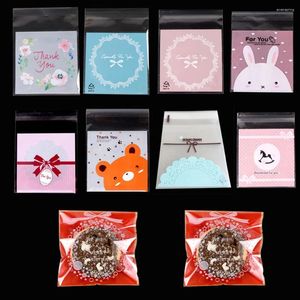 Smyckespåsar 100st/Lot Transparent söt plastpåse Opp Selfhesive Pouch For Candy Cookie Presentförpackning Tillhandahåller Small Business