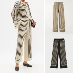 Women 2023 Spring and Summer New Striped Silk Wide-leg Pants