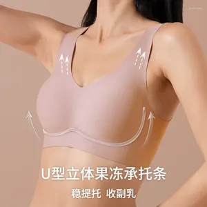 BRAS Half Fixed Cup Wide Shoulder Rem Jelly Stripe Traceless Underwear For Women Liten bröst Bekväm justerbar tank topp