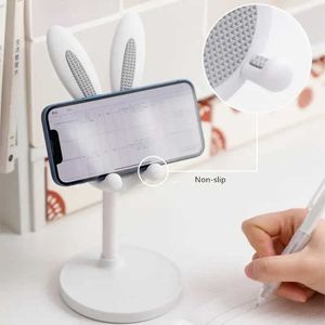 Mobiltelefonhalter lassen die Hände auf den rosa süßen Kaninchenverstellbaren Desktop und Handy/Tablet -Halterung - robust und sehr verstellbar mit Kopf