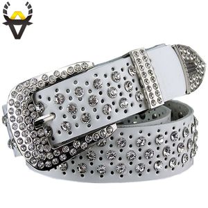 Fashion Rhinestone Belts de couro genuíno para mulheres Luxuros Cinturão de fivela de fivela de qualidade Segunda camada Vaca Largura da tira 3 3 cm 273c