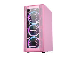 DIYPC Rainbow-Flash-F4-P Pink USB 3.0 Стальное / закаленное стекло ATX Computer Computer Cement, 4 x 120 мм автофлоу-светодиод