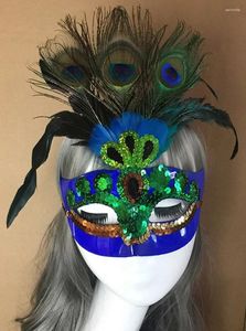 Forniture per feste all'ingrosso fatto all'ingrosso Maschera di piume di pavone di natale Halloween Masquerade Half-Face Birthday