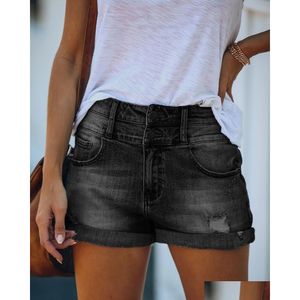 Dżinsowe dżinsy Designer Kobiety spodnie krótkie kieszeń proste regar w połowie wysoko wsprezentres mucha mucha bawełniana solid S xxl Dro OTF7J