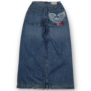 Streetwear Jnco Wide Leg Jeans Männer Y2K Hip Hop Harajuku Eagle bestickter Retro -Denim Hosen lässig Baggy hohe Taillenhose 240506