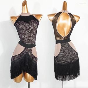 Stage Wear Female Latin Dance Outfit ChaCha Dancing Cosutme Sexy Backless Bodysuit Fringe Skirt Rumba Samba Practice VDB6019