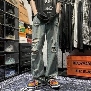 Herren Jeans mit Löchern zerrissene männliche Cowboyhose Ripped Hip Hop für Männer gebrochene gerade Hose Original 90er Streetwear Luxus Y2K Kpop