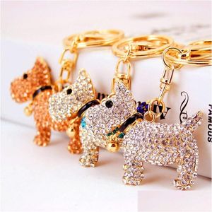 Anahtar Yüzükler 3pcs Rhinestone Köpek Anahtarlıkları Kristal Hayvan Kolye Zincirleri Altın Ton Metal Alaşım Istakoz Toka Araba Halka Tutucu Dr DH6V8