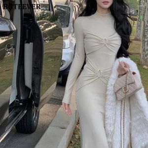 Casual Dresses BGTEEVER Stylish O-neck Women Bodycon Dress Autumn Winter Slim Waist Female Package Hip Ladies Vestidos