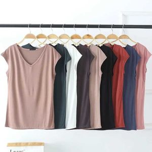 Women's T-Shirt Solid V Neck Basic Tshirt Women summer modal Loose Tee Tops Casual undershirt M to 2XL d240507