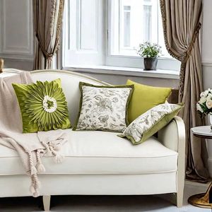 Cushion/Decorative Green Light Luxury Cover Decorative Flower Jacquard Patchwork Cushion cover Nordic modern sofa cover 45*45/30*50cm
