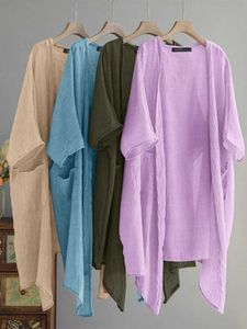 Camisas de blusas femininas zanzea verão elegante cardigans vintage feminino blusa sólida kimono cape v pesco