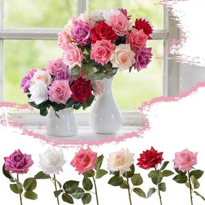 Decorative Flowers Artificial Pink Rose Bouquet Flower Wedding Bridal Pography Props Home Garden Decoration Simulation Silk