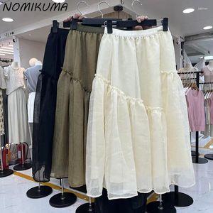 Signe Nomikuma Fashion Patchwork Mesh Goth Womens 2024 Elastic Elastic High Waist Causal A-Ling Long Y2K Skirt Faldas de Mujer