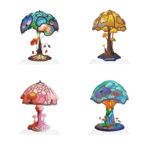 Stitch Mushroom Table Lamp Creative Colorful Stained DIY Crystal Diamond Painting Point Drilling Ornament Art Craft Home Decoration