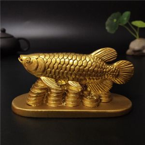 Sculptures Gold Animals Fish Statues Figurines Lucky Ornaments Home Decoration Chinese Feng Shui Buddha Statue Sculpture Resin Crafts Gifts