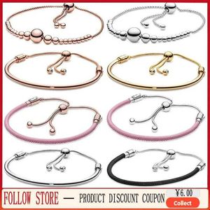 Bangle New Hot 925 Silver Silver Original Design Rope and Moment Black Leather DIY GIFTS Q240506