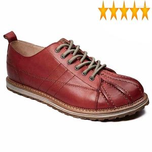 Casual Shoes Mens Vintage Genuine Leather Flat Shoe Platform Lace Up Loafers Fashion Designer Brogue Autumn Men Footwear