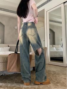 Jeans femminile strappato estetico vintage estetico pantaloni da cowboy harajuku oversize pantaloni in denim y2k anni 2000