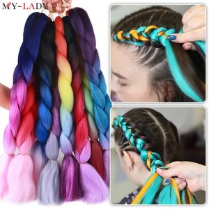 My-Lady 24Inch Synthetic Single Double Ponytail Jumbo Braids Rainbow Ombre Colochet Crowiding Hair Wholesale Hair 240507