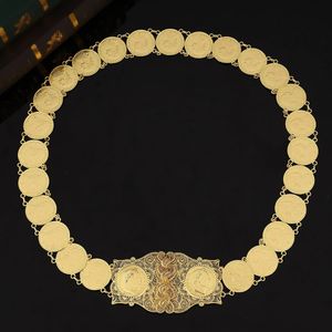 Arabic Gold Color Bride Wedding Dress Belt French Head Coin Design Belly Body Chain Algerian Traditional Holiday Jewelry 240507